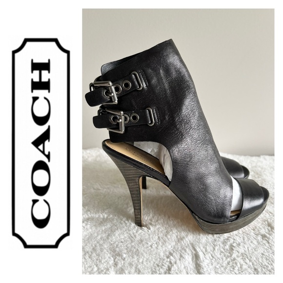 Coach Shoes - COACH Black Leather High Heel Sandals Black Size 7